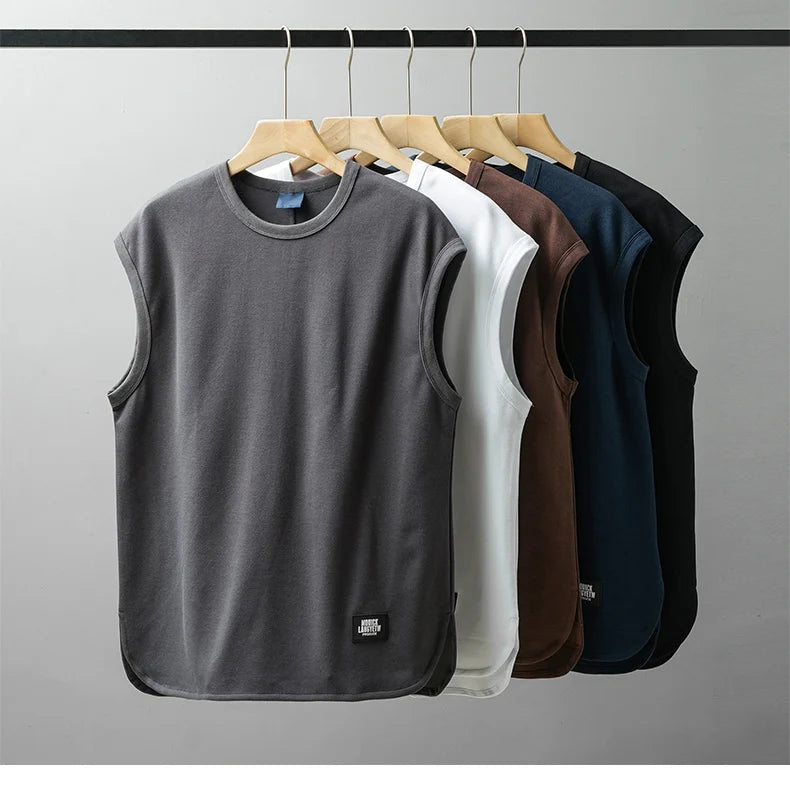 DUKEEN Heavyweight Pique Fabrics Tank Top Men 2024 Summer Sports Fitnesssleeveless T-Shirt Loose Solid Color Tops