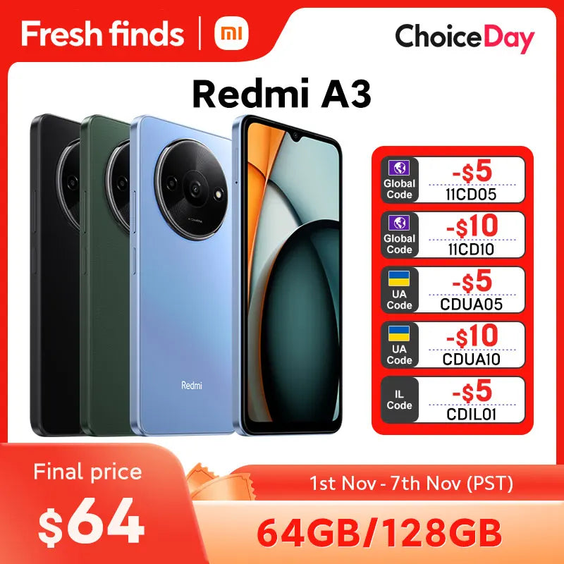 2025 A+ Redmi A3 Smartphone 6.71" Dot Drop display MediaTek Helio G36 64GB / 128GB ROM 5000mAh Battery 90Hz [World Premiere]