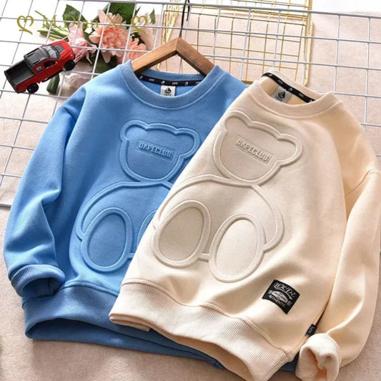Autumn Winter Girls Cotton Tops Hoodie New Kids Steel Print Bear Sweatshirt Boys Clothes Teenagers Long Sleeve Pullovers