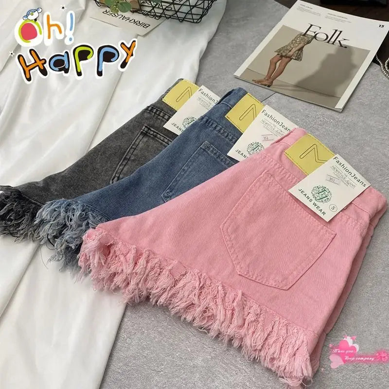 2024 High-waisted Slim Tassel White Denim Raw Shorts Summer 2024 Hot Girl Design New Womens Jean Shorts Шорти