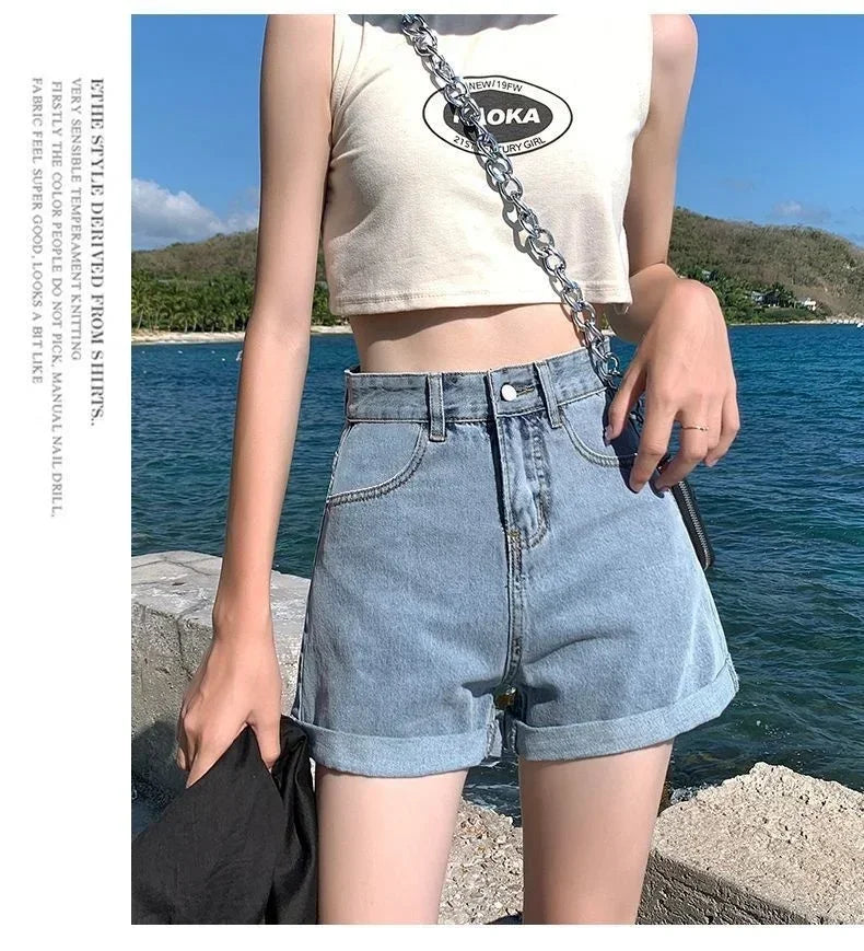 Shorts Women Black Gray Denim Shorts For Women Summer High Waist  Loose Ropa Mujer
