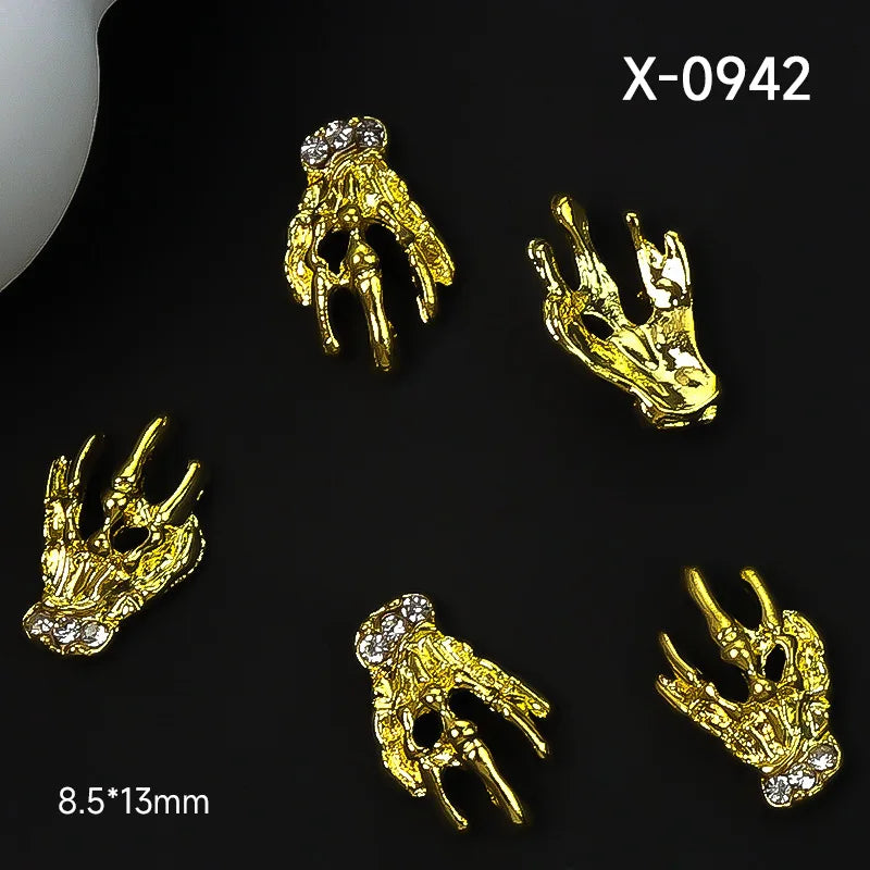 10pcs/bag Professional Supplier New Halloween Nail Ornaments Skull Mask Scare Element Metal Alloy Nail DIY charms Decorations