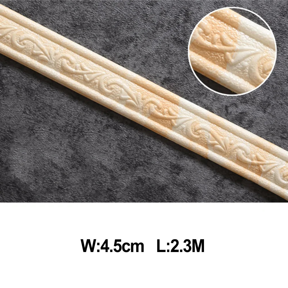 3D Wall Trim Line Wallpaper Baseboard Waist Line Self-adhesive Skirting Line 2.3m Waterproof Foam Edge Strip Living Room Home De