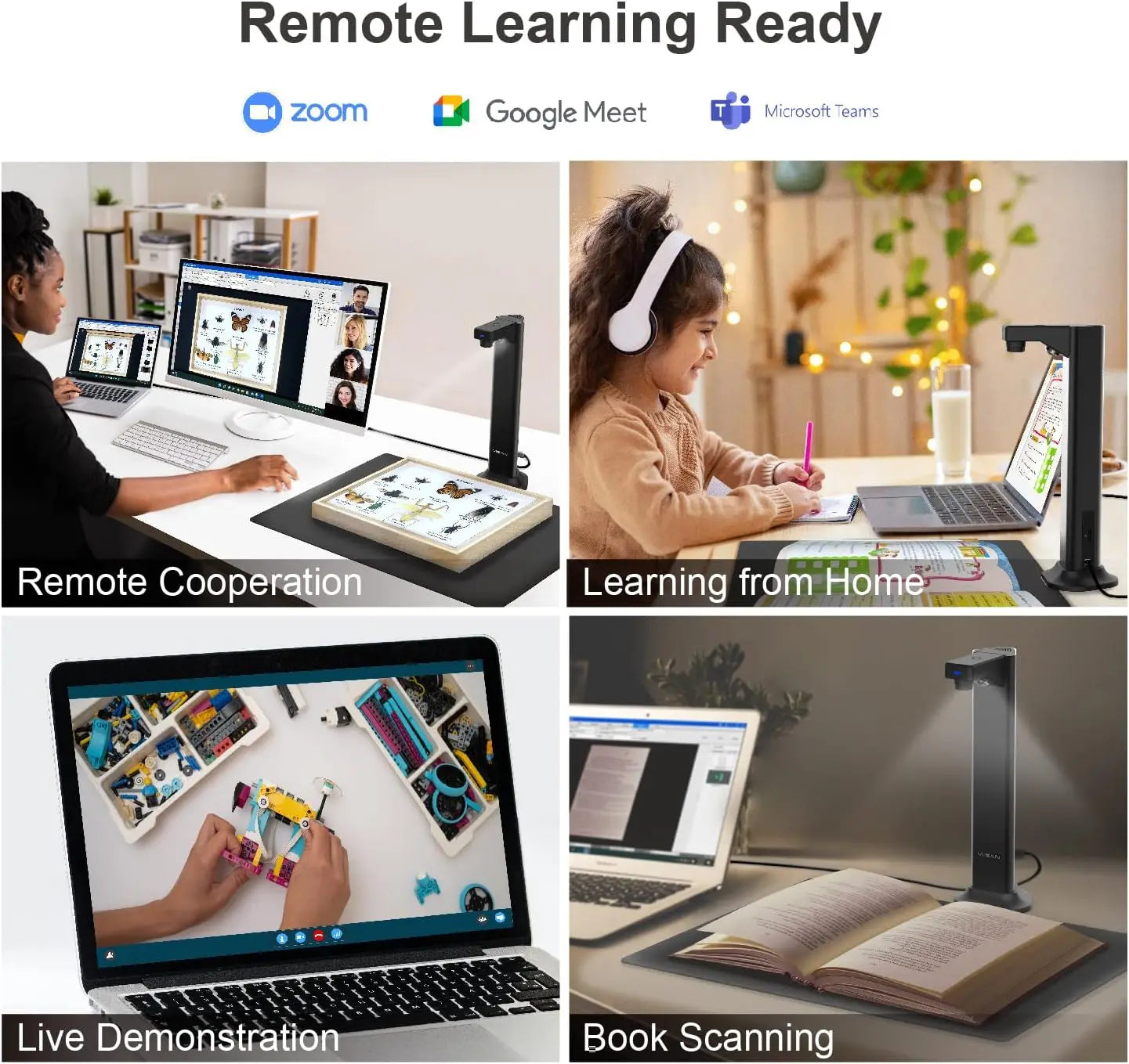 VIISAN DL8 Document Scanner USB Book Scanner OCR Auto-Flatten & Deskew, 13MP Document Camera for Desktop/Laptop Size A3