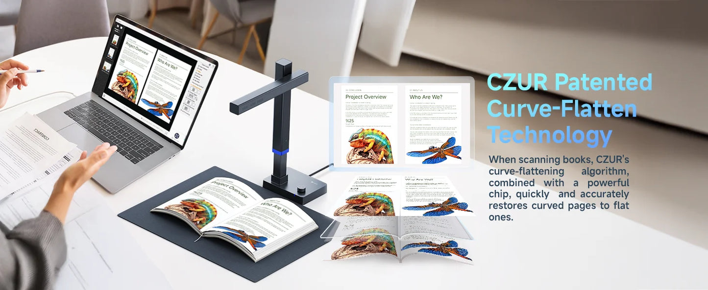 CZUR Shine Ultra Portable 13MP Book Scanner Flatten Curve Technology Capture Max A3 Document Fast Scan for Office Library School