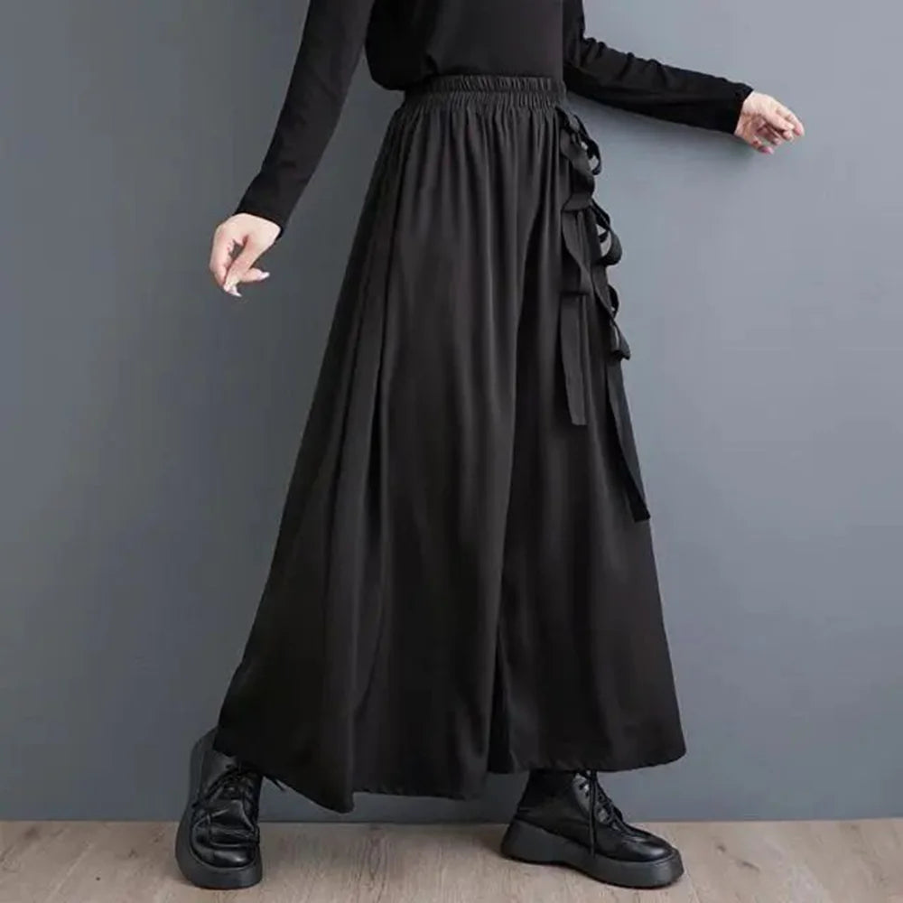 Y2k Gothic Ribbon Pants Skirt Harajuku Casual Pants Skirt Summer Genderless Streetwear Elegant Hakama Men'S Clothing Unisex 2024