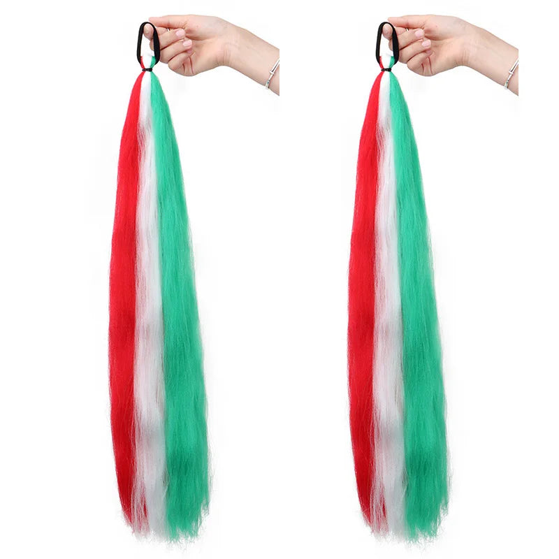 2PCS 24Inch Synthetic Long Straight Ponytail with Elastic Hair Colorful Braiding Hair Ponytail Hair Extensions Hair Accessories