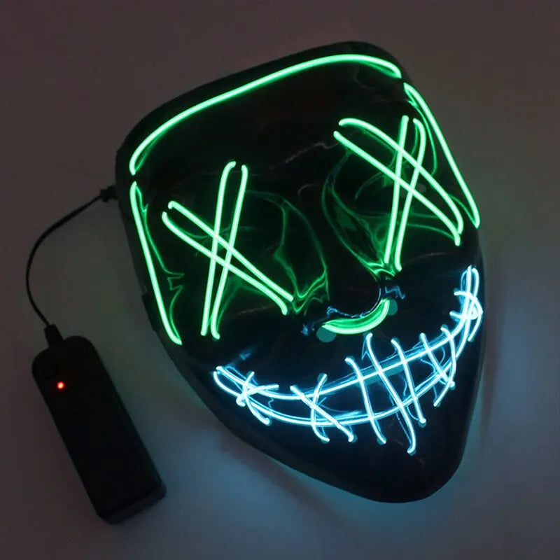 LED Dual Color Glowing Masks Halloween Letter V Horror Mask Role-Playing Carnival Cold Light Mask