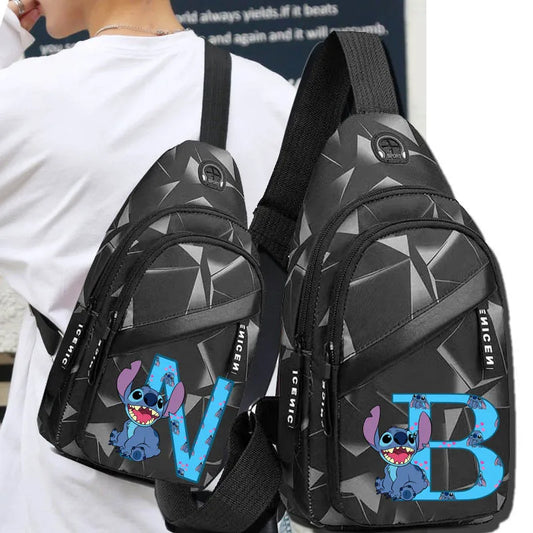 Disney Lilo & Stitch A-Z English Letters Men's Trend Multifunctional Chest Bag Shoulder Bag Casual Messenger Bag Handbags 2024