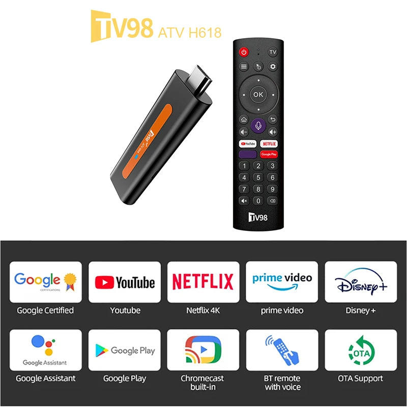 8K ATV Smart TV Stick Support Android 14 Video 4K BT5.0 WiFi 6 Allwinner H618 Quad Core Cortex A53 Voice Remote Smart TV Box
