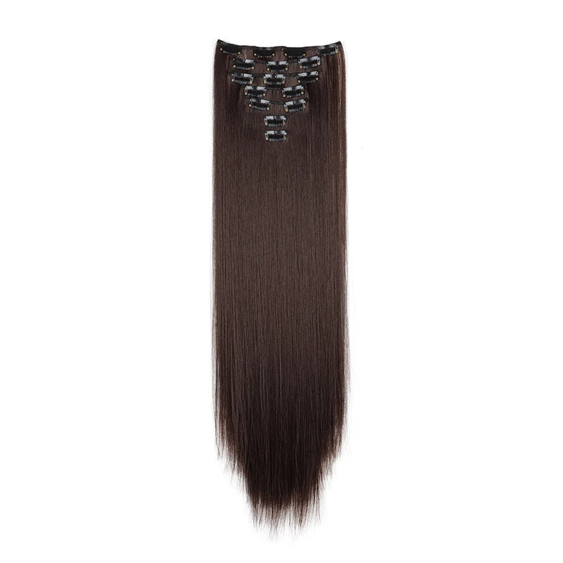16 clips Synthetic Long Straight Hair Extensions Clips in Hair Black Brown 7Pcs/set Hairpiece for Women
