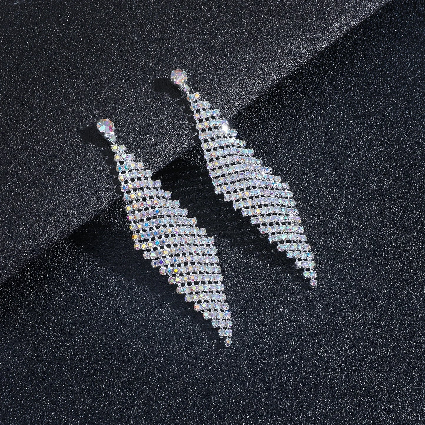 Shiny Multicolored Crystal Long Drop Earrings For Women Brides Classic Geometry Square Dangle Earring Wedding Party Jewelry Gift