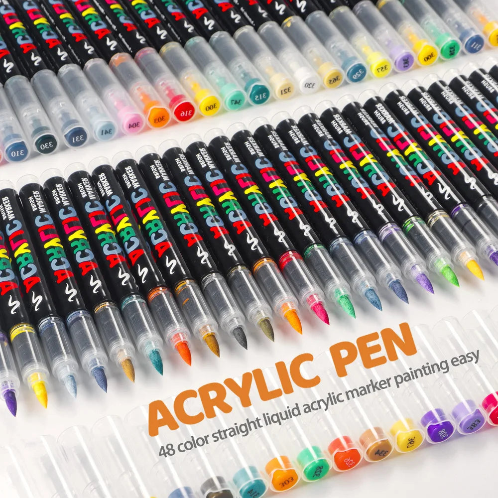 12/24/36/48 Color Acrylic Paint Pen Markers Brush Tip Paint Marker For Rock Painting Wood Canvas Stone, Christmas Gift DIY Craft