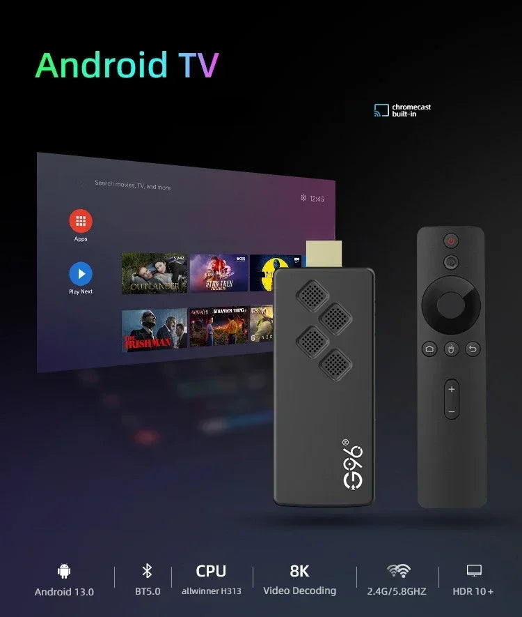 G96 H313 2GB RAM 16GB ROM TV Stick 4K Android 10 Dual Wifi IPTV ATV UI Fire Sticks Alexa Voice Remote TV Box 4K Smart Box