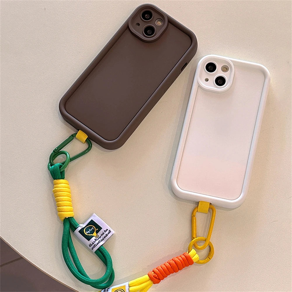 Simple Candy Color Nylon Wristband Bracelet Phone Case For iPhone 14 13 12 11 Pro Max Korean Soild Color Protective Soft Cover