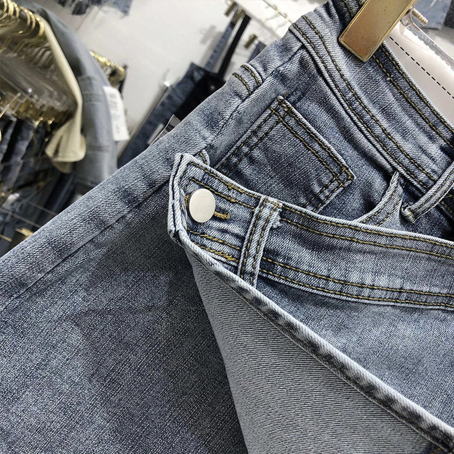 Womens Stretch Skinny Ripped Hole Washed Denim mom Jeans Female Slim Jeggings High Waist Pencil Pants Trousers