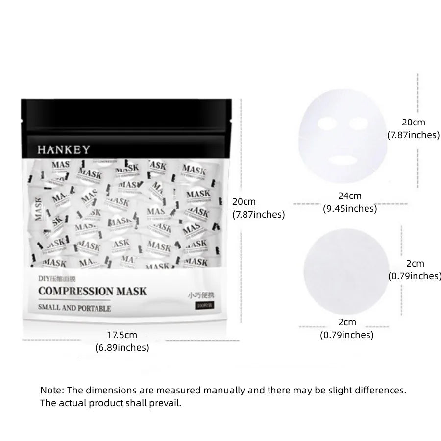 100PCS DIY Compressed Facial Mask: Disposable Non-woven Facial Mask with the Characteristics of Being Extremely Easy to Carry