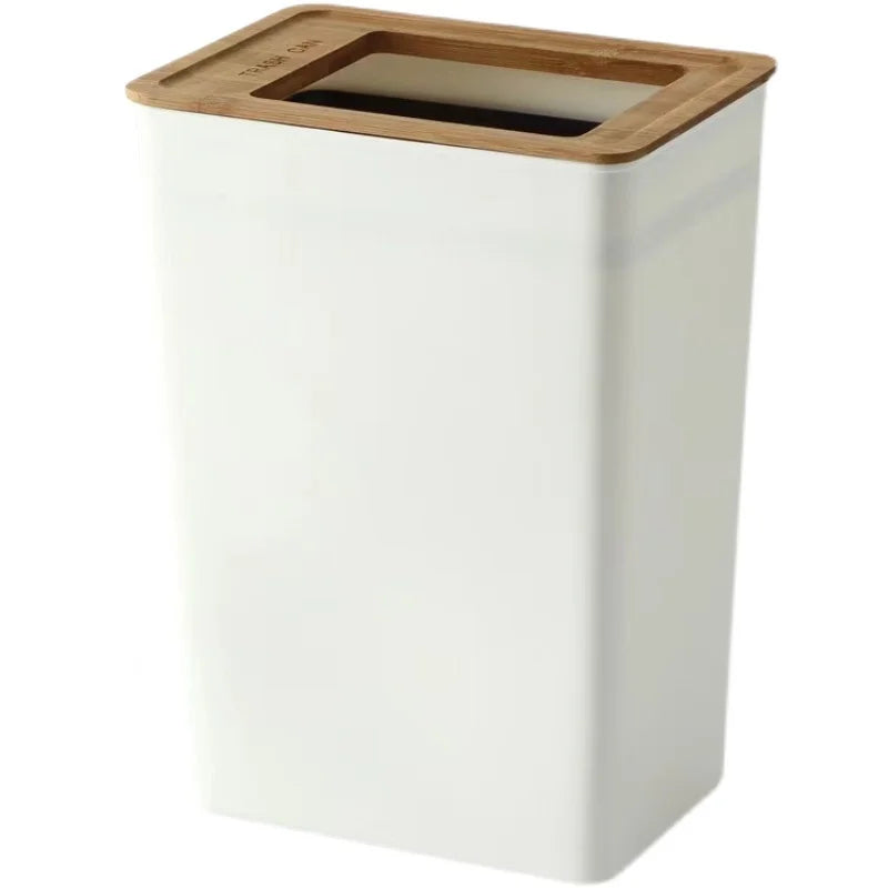 Japanese Style Simple Bamboo Cover Trash Bin Household Living Room Kitchen Bedroom Bathroom Hotel Creative Square Paper Basket