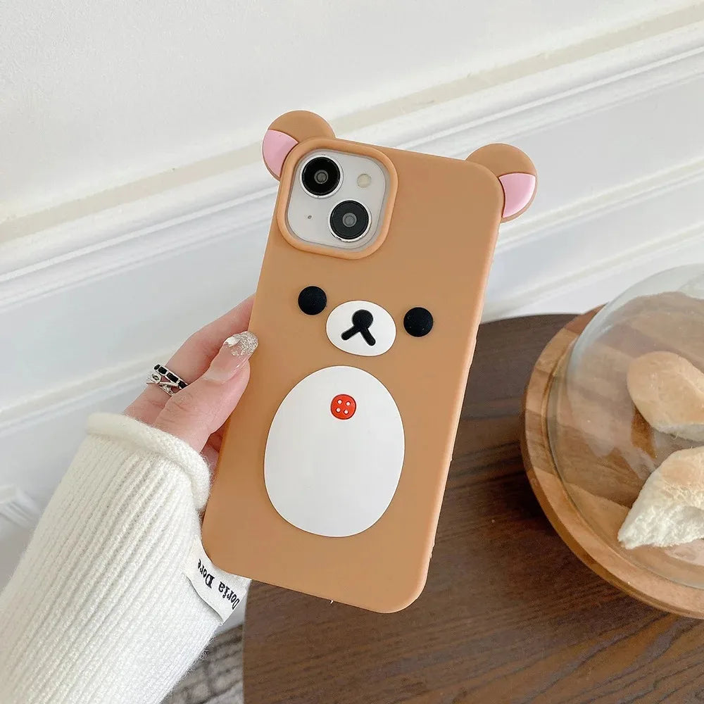 Fashion Cute 3D Cartoon Rilakkuma Bear Soft Silicone Phone Case Back Cover for iPhone 11 12 13 14 15 16 Pro Max
