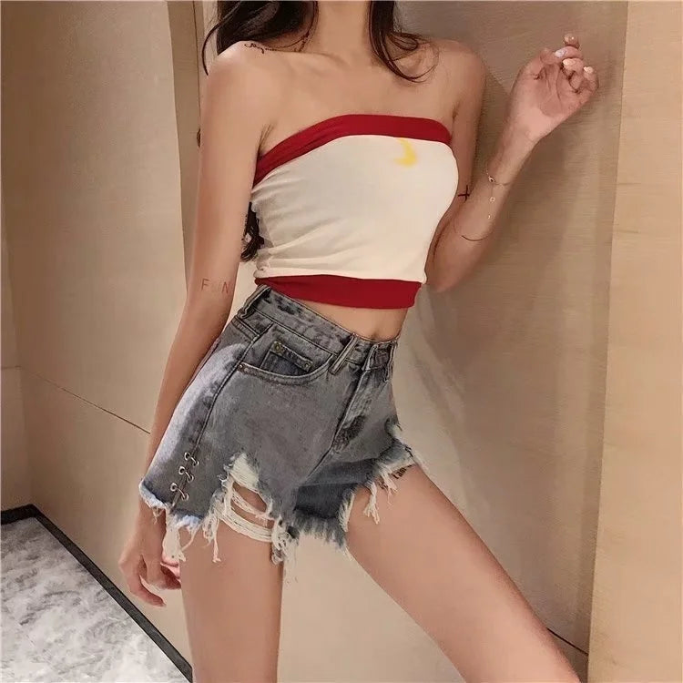 Feynzz Fashion New Summer Women High Waist Button Wigh Leg Jeans Shorts Casual Female Loose Fit Blue Denim Shorts
