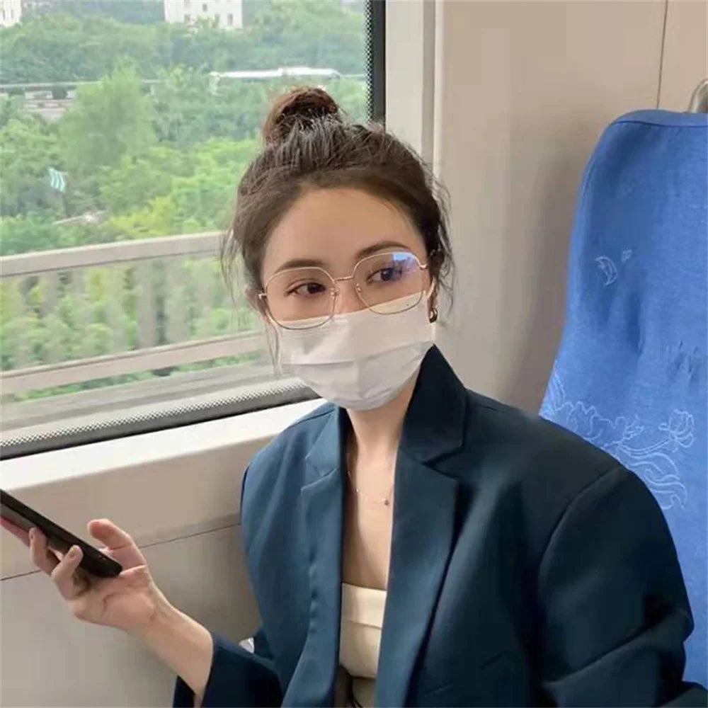 Elbru New Anti-blue Light Myopia Glasss Metal Big Frame Myopic Eyeglasses Women Men Nearsighted Eyewear Diopters 0-0.5-1-1.5-2-6