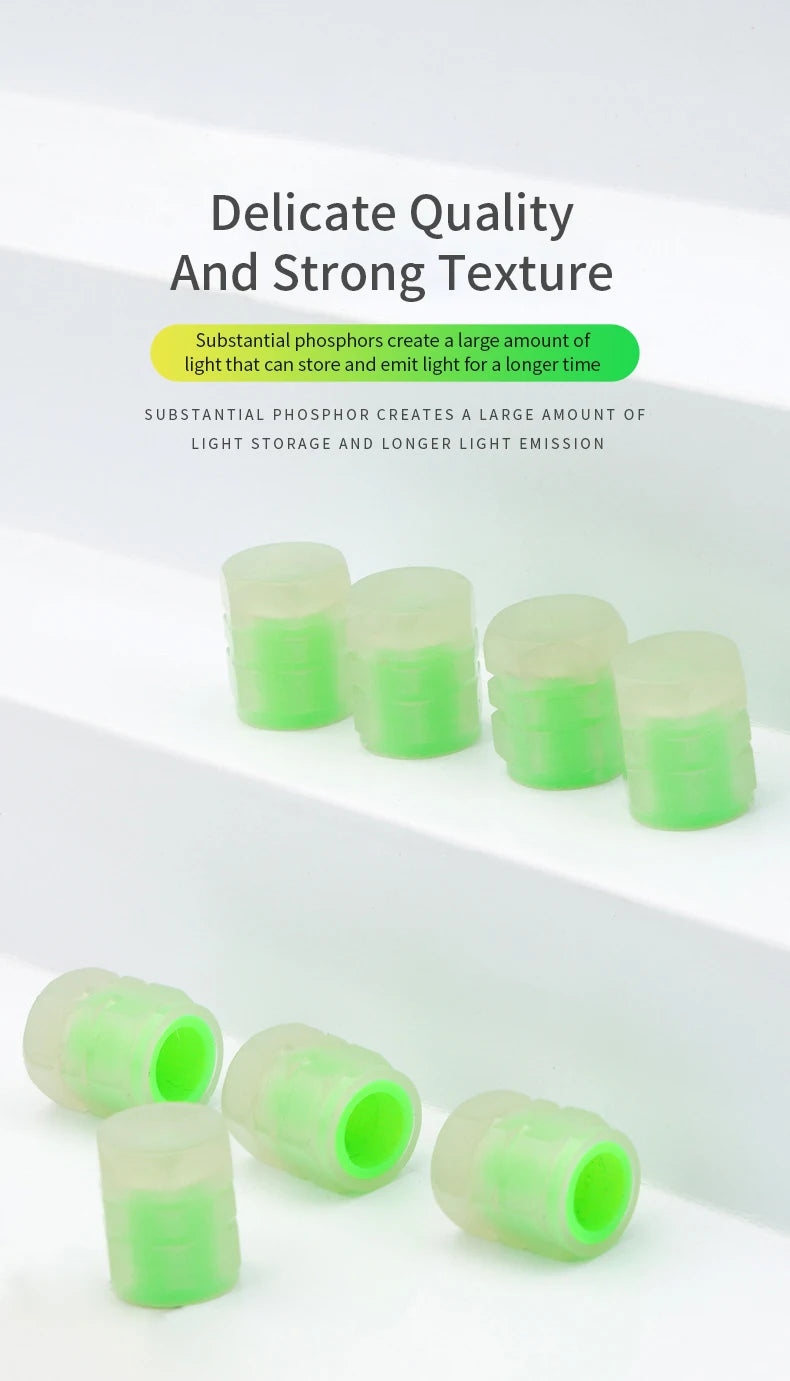 4pcs Luminous Valve Caps Fluorescent Night Glowing Car Motorcycle Bicycle Bike Wheel Tyre Hub Luminous Valve Stem Caps Decors