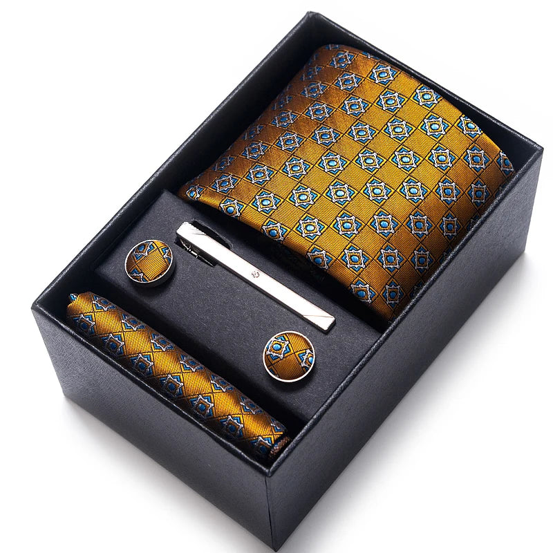 Brand Wedding Present Tie Pocket Squares Cufflink Set Necktie Men Suit Accessories Floral Fit Formal Party