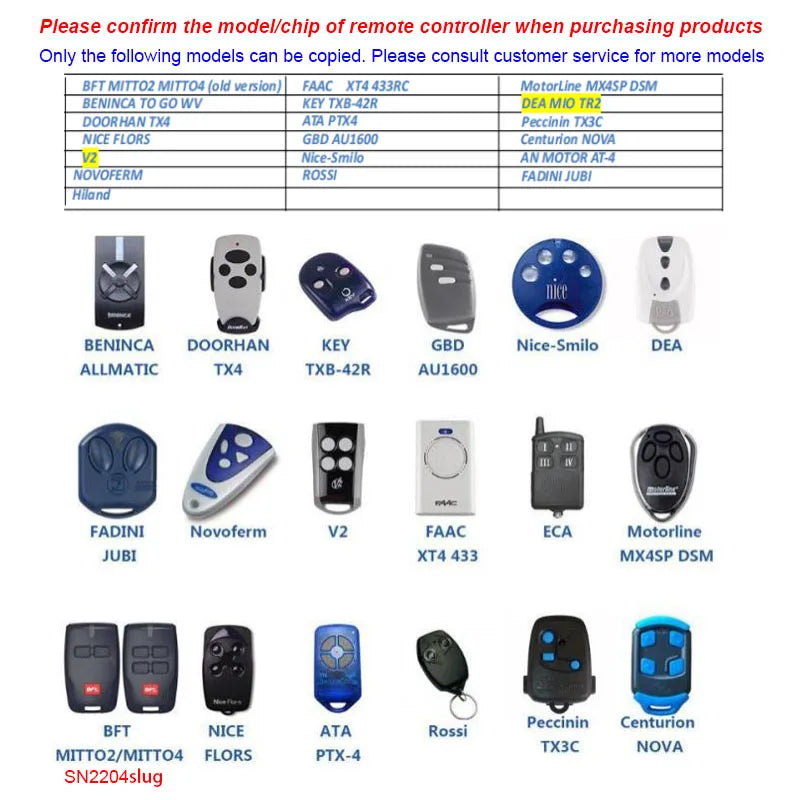 433MHz RF copy and copy remote control clone function transmitter garage door electric key access gate CAME remote control autom