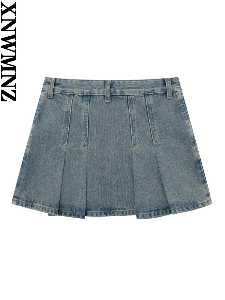 XNWMNZ Women's Fashion 2023 Denim Box Pleated Mini Skirt Women High Street High waist Zipper Versatile Female Chic Dresses