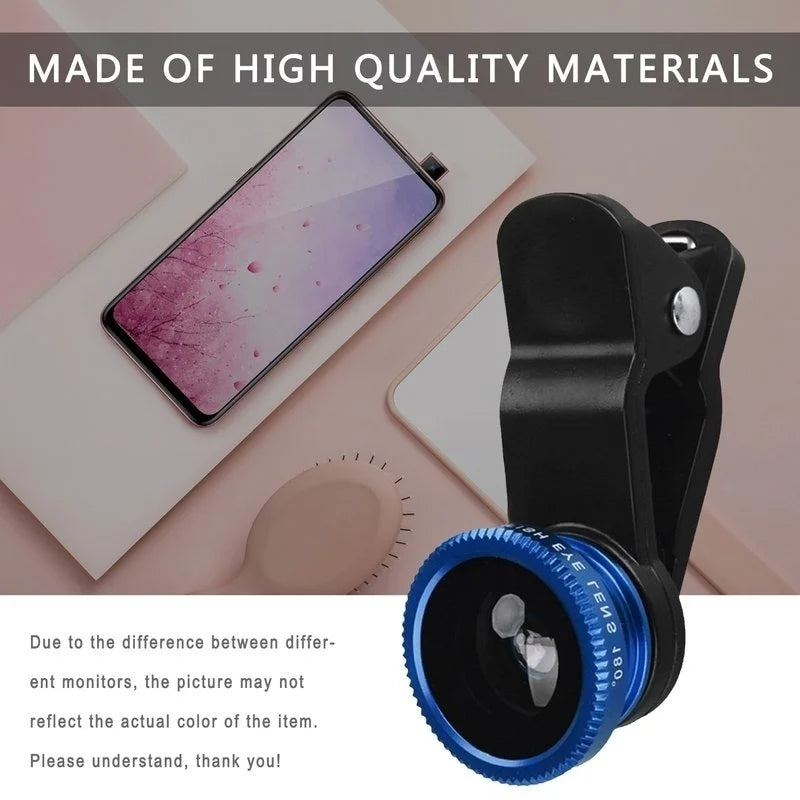 3in1 Fisheye Wide Angle Micro Camera Lens for iPhone Xiaomi Redmi 3in1 Zoom Fish Eye Len on Smartphone Lenses with Phone Clip