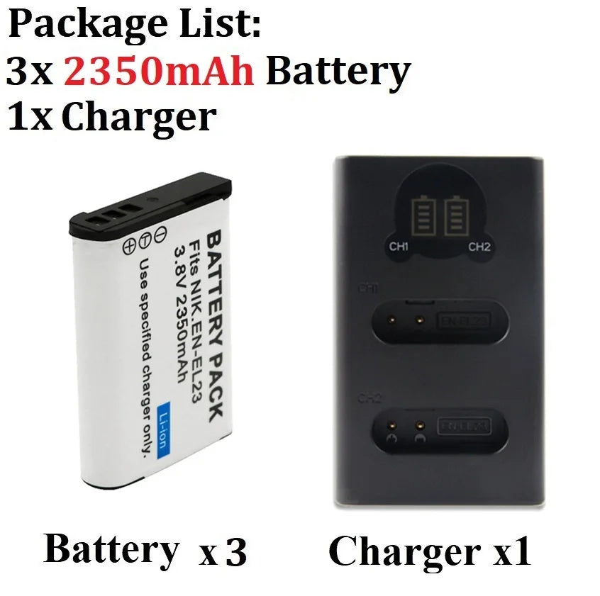 2350mAh EN-EL23 EN EL23 Battery + LED Charger for Nikon Coolpix B700 P610s P600 P900s S810c P610 P900 For Nikon EL23 Camera