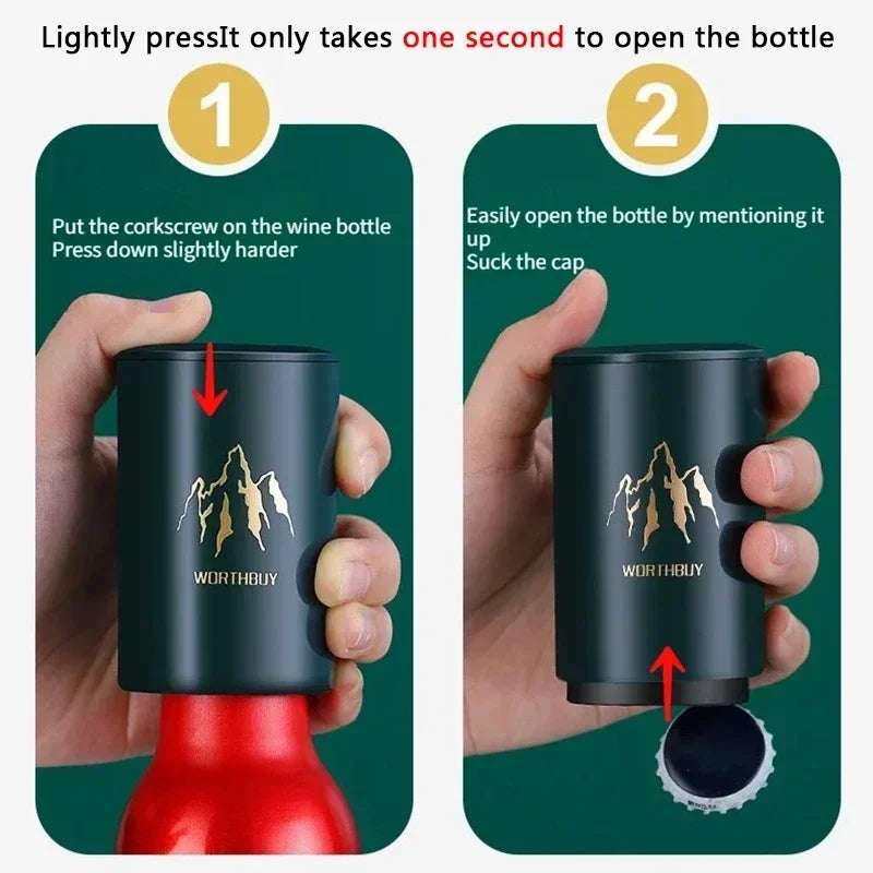 Magnetic Automatic Beer Bottle Opener Kitchen Stainless Steel Press Lid Beer Corkscrew Tools Portable Bar Gadgets