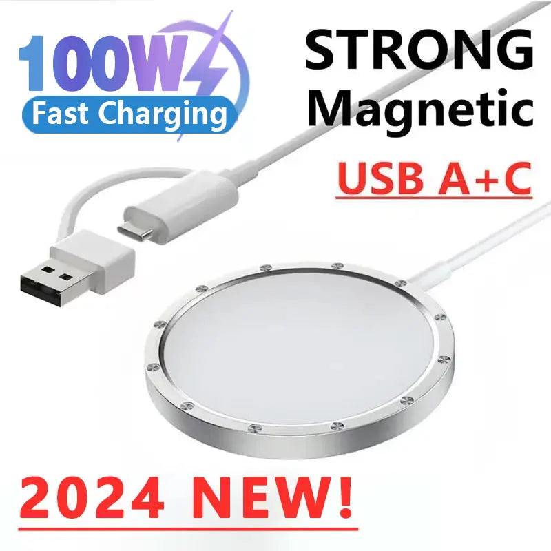 100W Magnetic Wireless Charger Pad For iPhone 16 15 14 13 12 Pro Max Mini Induction Fast Wireless Charging Dock Station Charger