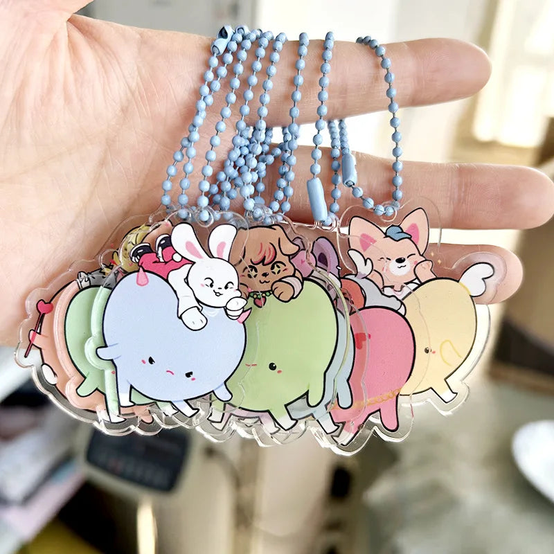 Kpop Group Keychain Toys Cartoon Animal Doll Rabbit Fox Dog Key Chain Pendant Kids Adults Fans Accessories Gift