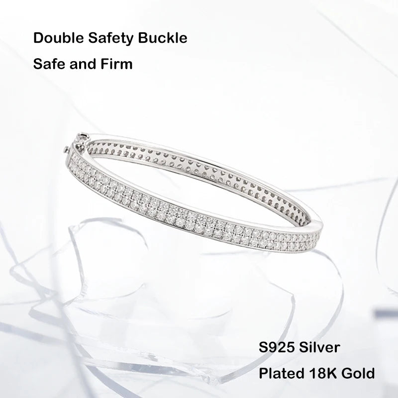 EWYA Real GRA Certified D Color 2mm 0.03CT Full Moissanite Bracelet Bangle for Women Party S925 Silver All Diamond Bracelets