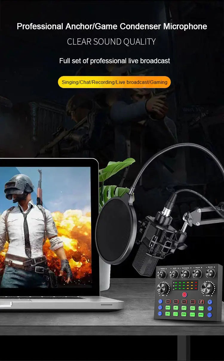 Professional Podcast Music Studio Recording Karaoke Condenser Microphone Game Live Broadcast KTV Sound Audio Card Kit for Stream