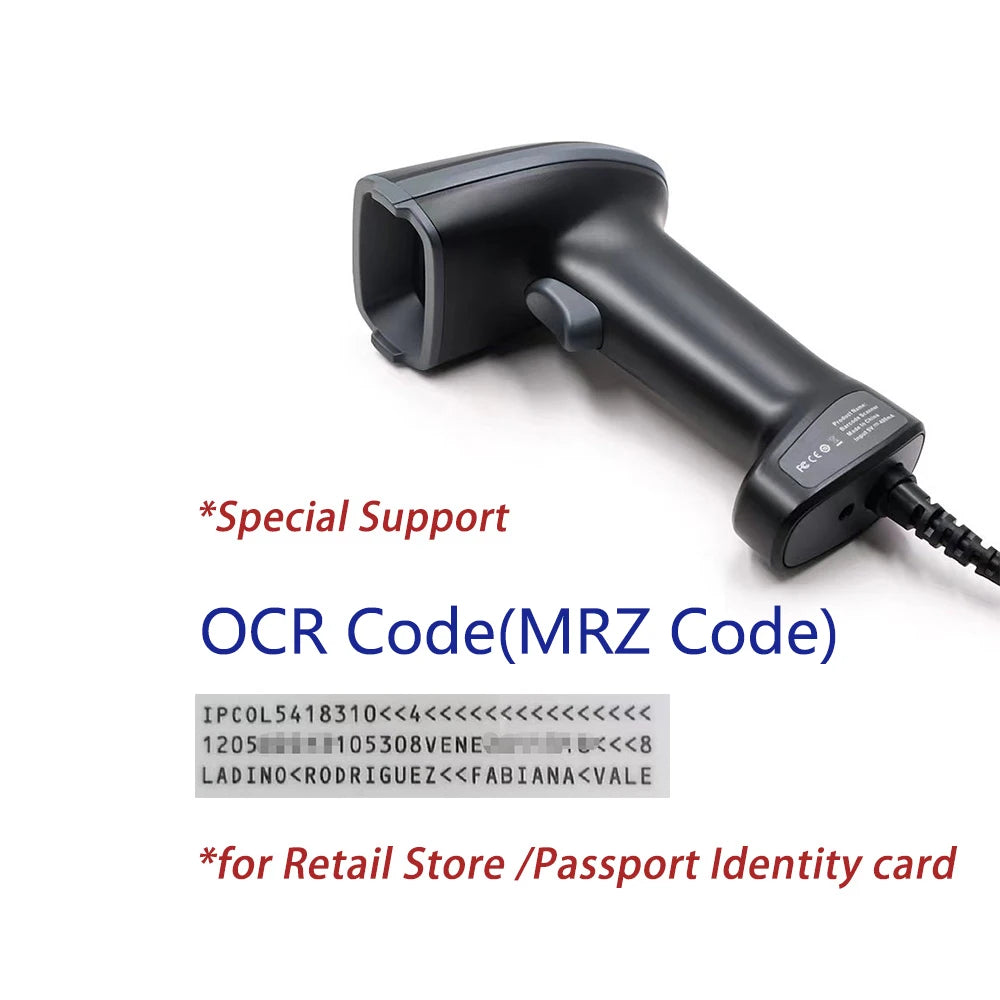 2D/1D OCR Barcode Scanner Handheld Portable Wired/Wireless Bluetooth With Base MRZ PDF417 Data Matrix for Passport Identity Card