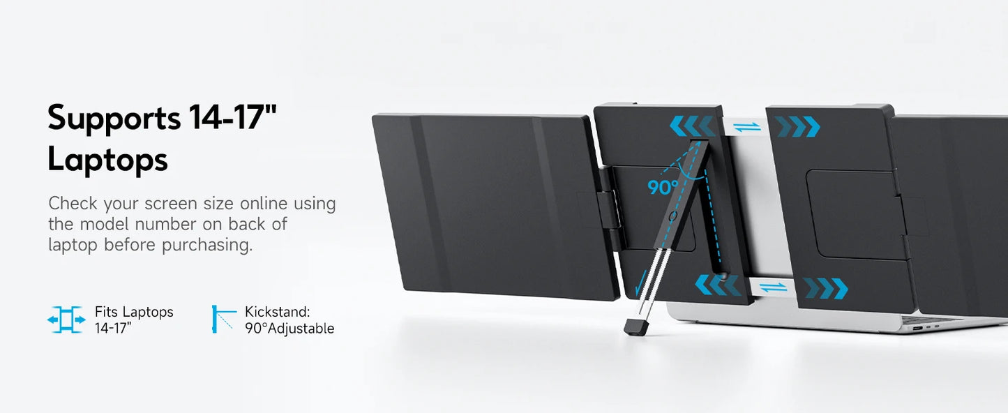 Dopesplay 14.1inch Laptops Screen Extender Triple Dual FHD 1200P IPS Portable Monitors For Windows Macbook Chrome 13.3-17.3 inch