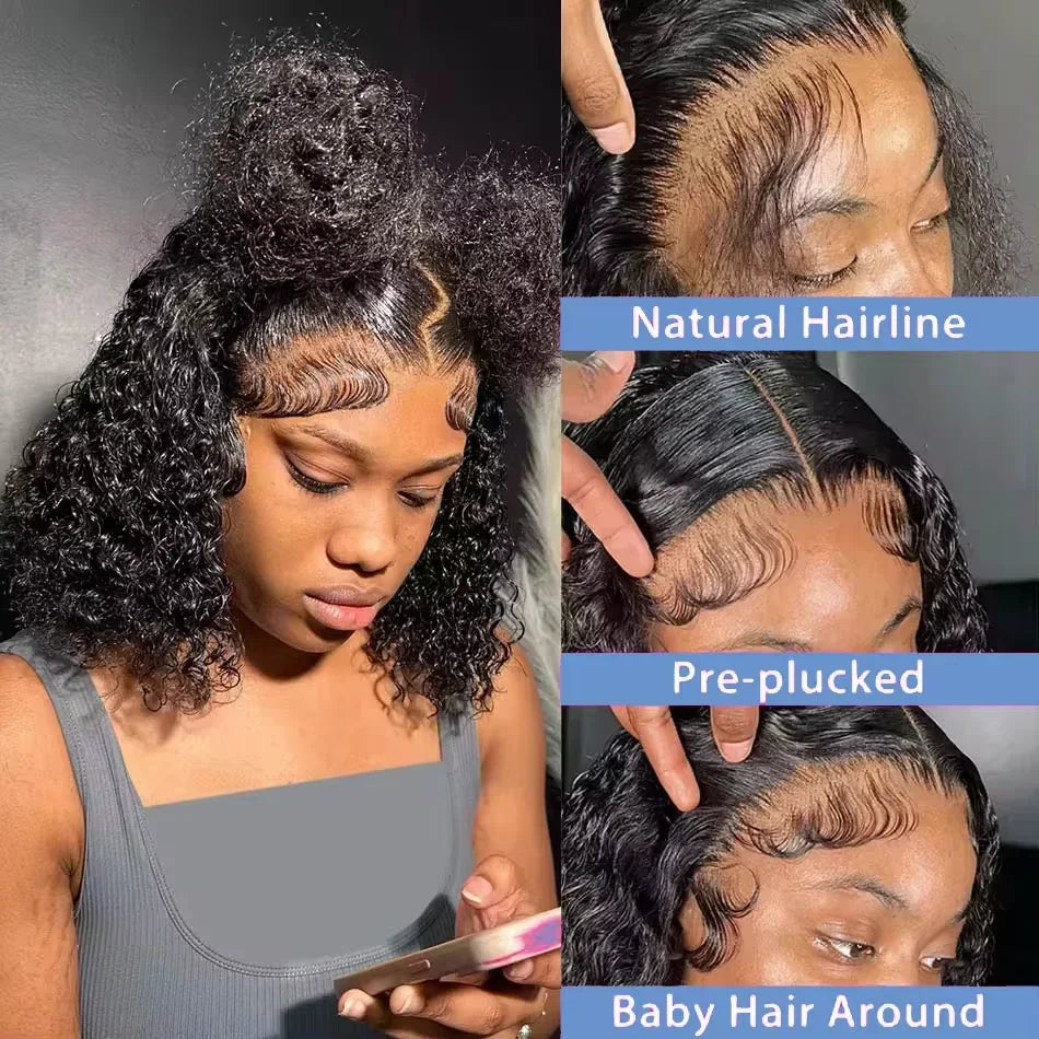 Brazilian Curly Short Bob 13x4 HD Lace Frontal Wigs 220% Deep Water Wave 4x4 Lace Front Wig 100% Human Hair For Women 14 16 Inch