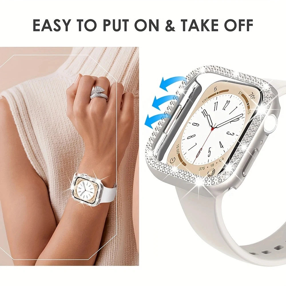 Bling Case for Apple Watch Series 9 8 7 6 5 4 3 2 1 SE(No Screen), Women Glitter Rhinestone Protector Frame.