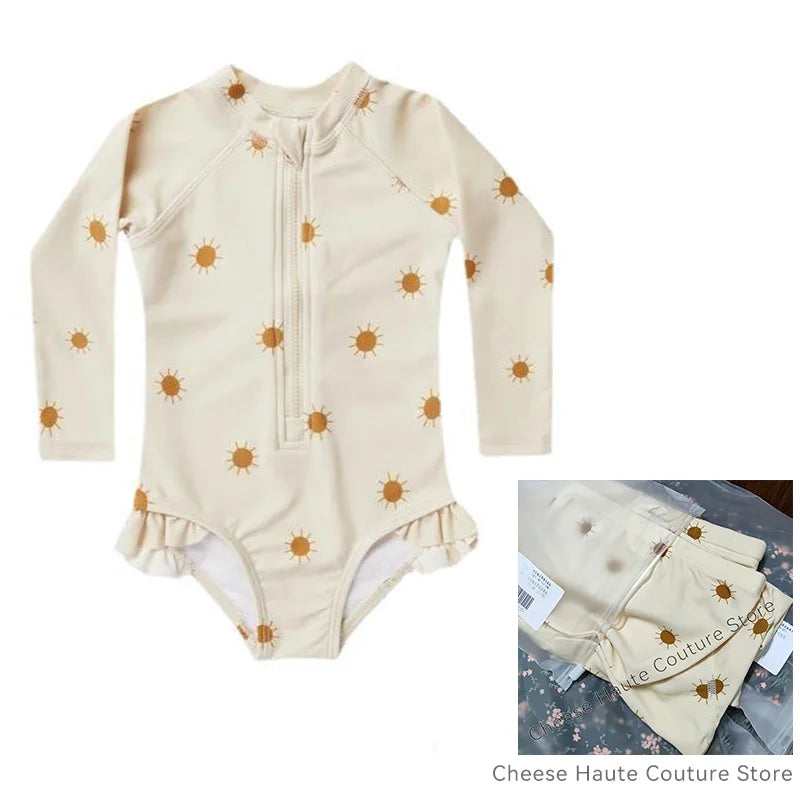 RC Baby Girls Swimwears 1-12y Kids Long Sleeve Sunscreen Floral Toddler Swimming Swimsuit Striped Bikini Suits 2022 Hot Clothes