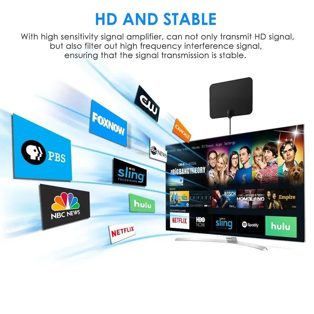 High Quality 4K High Gain HD TV DTV Box Digital TV Antenna 980 Miles Booster Active Indoor Aerial HD Flat Design