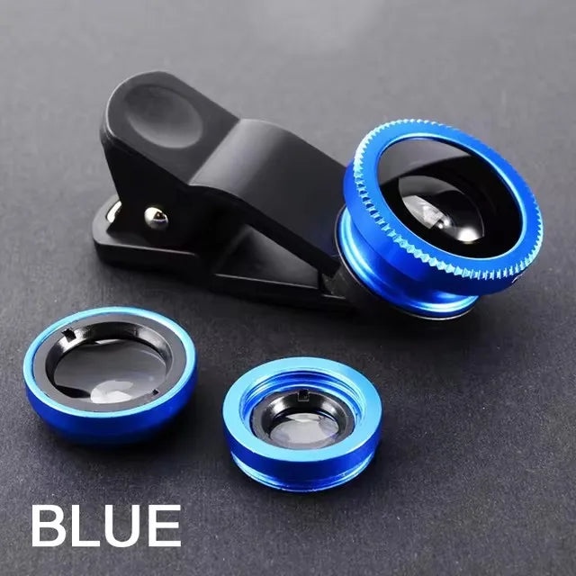 3in1 Fisheye Wide Angle Micro Camera Lens for iPhone Xiaomi Redmi 3in1 Zoom Fish Eye Len on Smartphone Lenses with Phone Clip