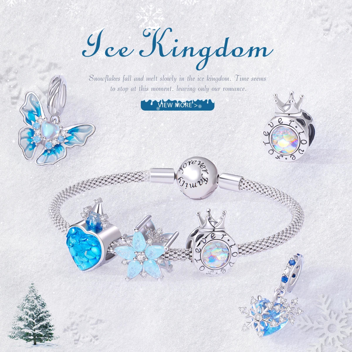 WOSTU 925 Sterling Silver Snowflake Butterfly Charms Blue Crystal Crown Beads Fit DIY Bracelet Necklace Gift Winter Ice Kingdom
