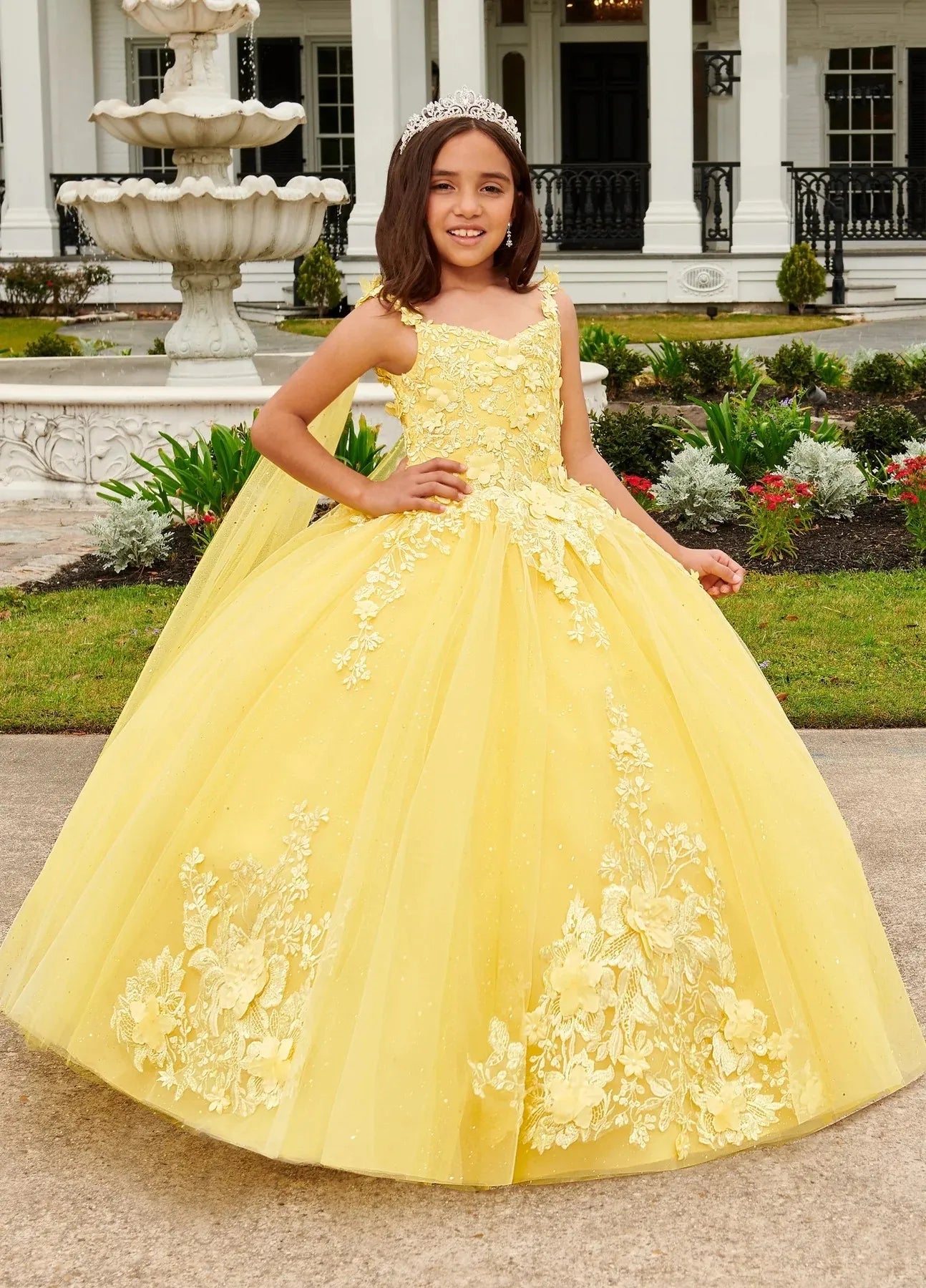 Yellow Dresses Ball Gown O-neck Tulle Appliques Flower Girl Dresses For Weddings Pageant Dresses