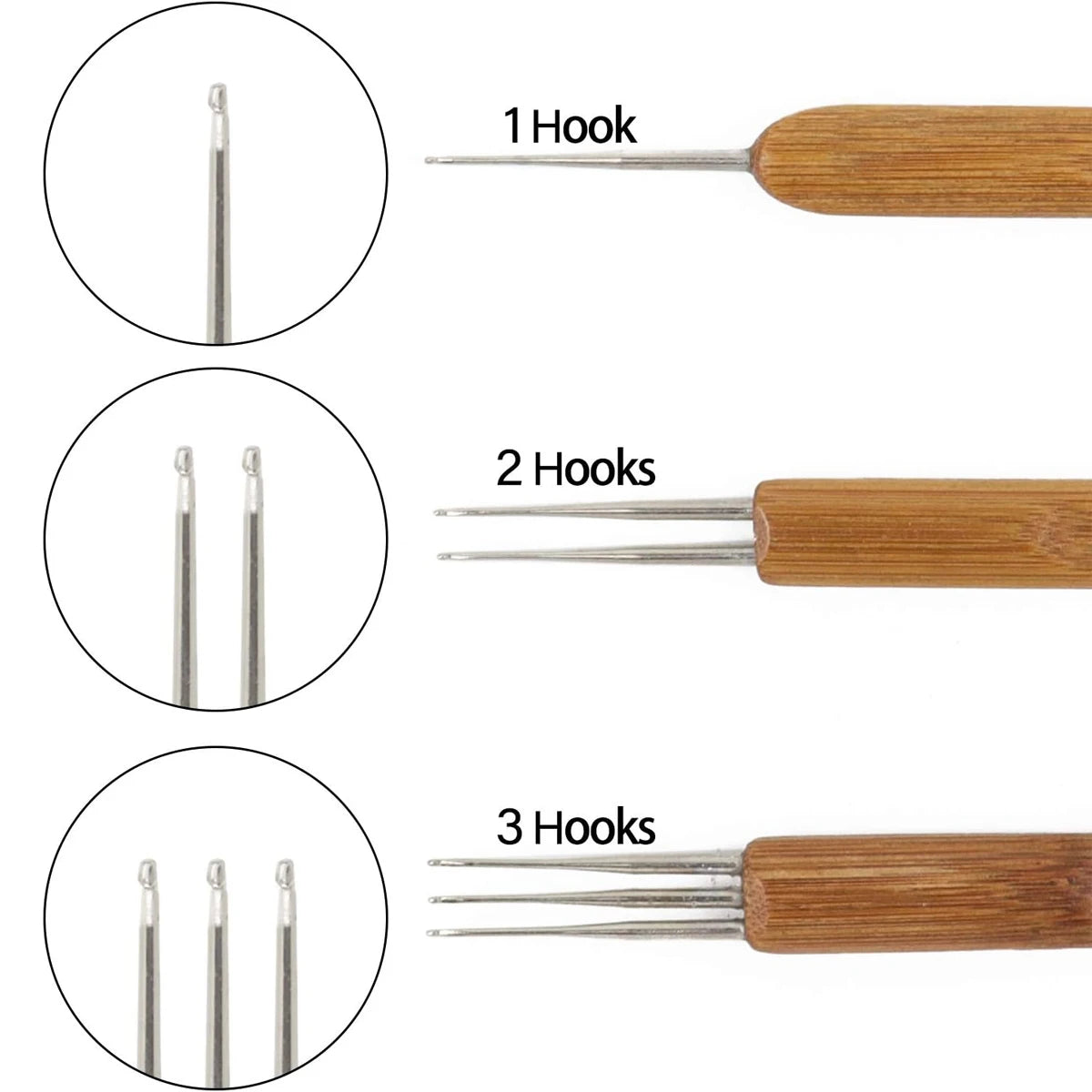 1Pcs/Lot 1-2 Hook 1-3 Hooks Style Dreadlock Needle For Braid 0.5Mm/0.75Mm Natural Bamboo Dread-Lock Hair Weaving Tool