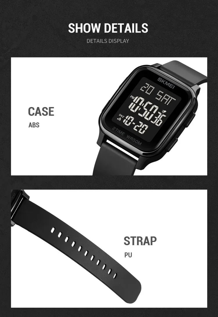 SKMEI 1858 Sports Watch for Men Waterproof Countdown Electronic LED Display Digital Wristwatches Mens Clock Reloj Hombre 1859