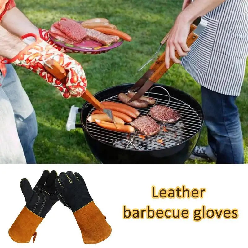 1 pair of BBQ Gloves kitchen  High Temperature Resistance Oven Mitts Fireproof Barbecue Heat Insulation Microwave Oven Gloves