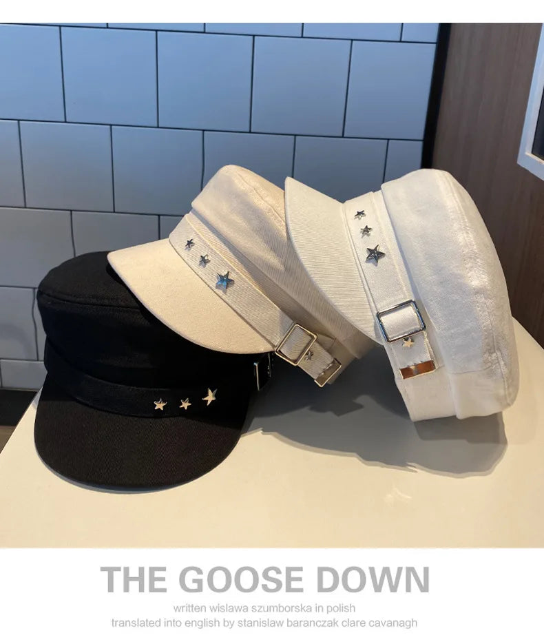 Women's Beret Black Star Hat Spring and Autumn Winter British Retro Fashion New Sea Military Style Korean Caps mother hats