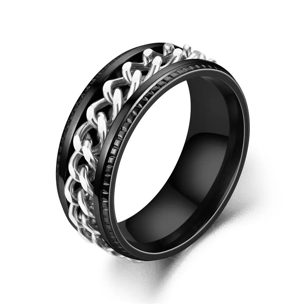 Titanium Steel Rotatable Chain Fidget Joint Ring Jewelry Anillos De Hombres